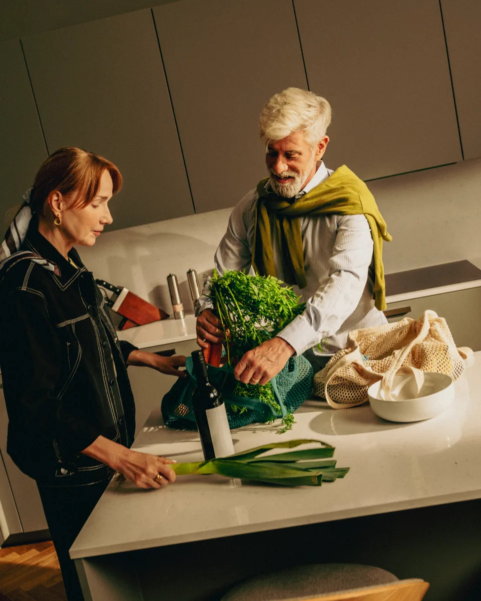 Couple sharing a calm morning in a comfortable residence
