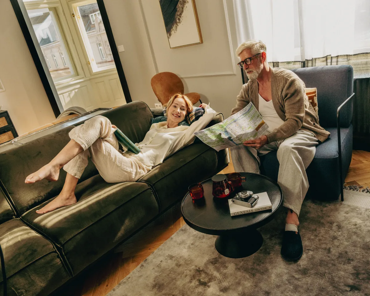 Guest relaxing on the sofa during a longer stay